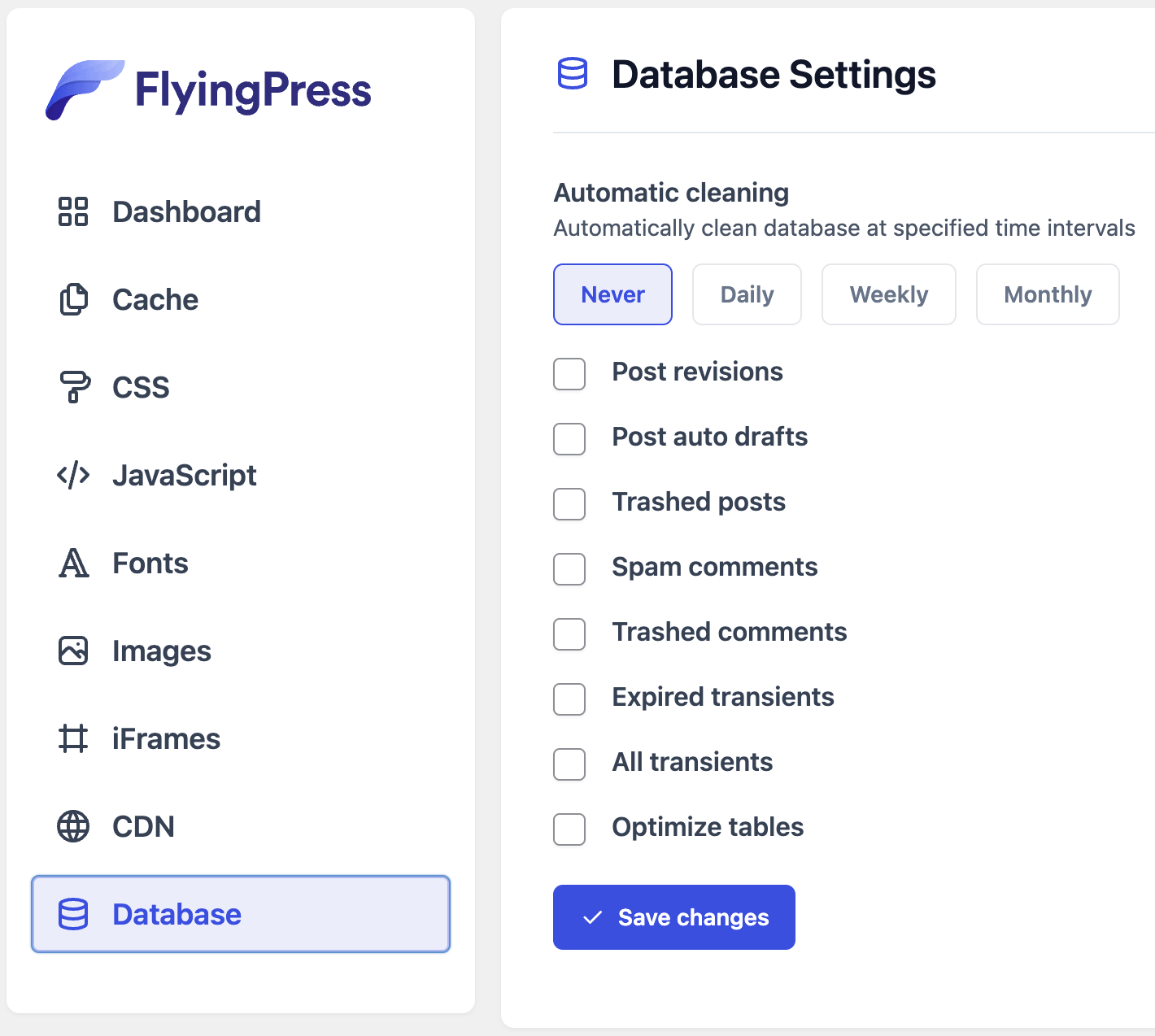 Pulizia database con FlyingPress